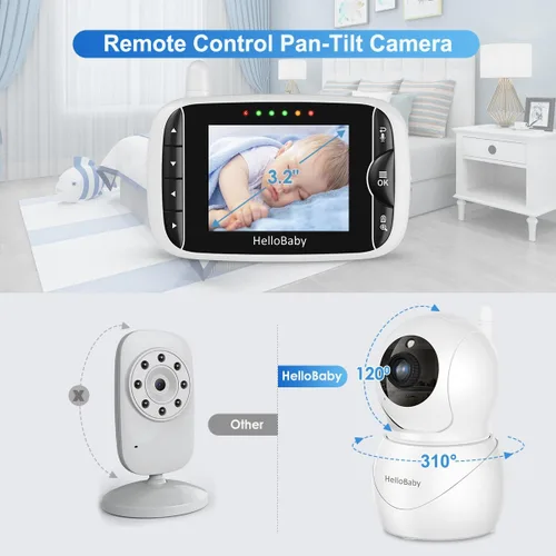 Miniatura 2 de HelloBaby Monitor de bebé con cámara y audio, pantalla LCD IPS, monitor de video sin WiFi, visión nocturna infrarroja, pantalla de temperatura