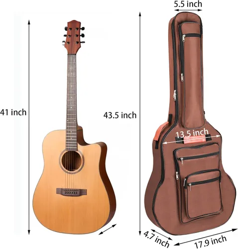 Miniatura 2 de Bekith Bolsa de guitarra acústica de 40, 41, 42 pulgadas, 6 bolsillos, funda de guitarra impermeable, tela Oxford, almohadilla de esponja gruesa