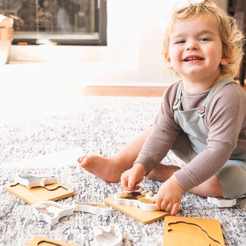 Miniatura 2 de Rompecabezas de madera Montessori de animales para niños de 2 años en adelante, rompecabezas realista con forma de animal de safari grueso - Juguete