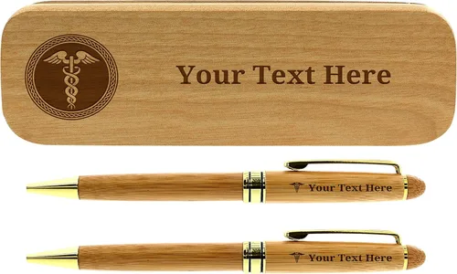 Regalos personalizados para enfermeras, set personalizado de pluma de enfermera, regalo de madera de bambú grabado, 2 cajas de pluma