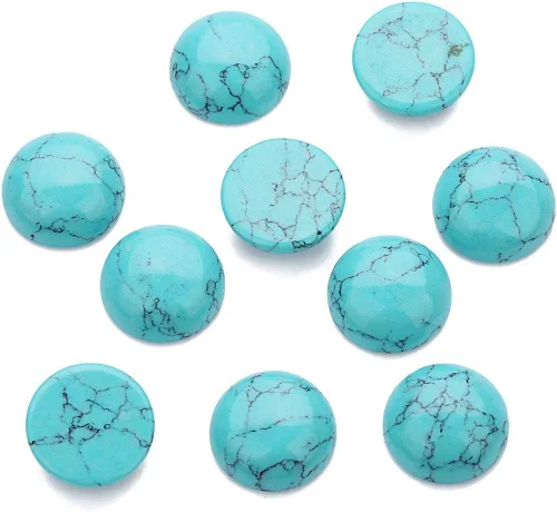 20 piezas de piedra sintética azul turquesa cabujones de piedra redonda con diseño de espalda plana sin agujero, cuentas semicirculares para hacer