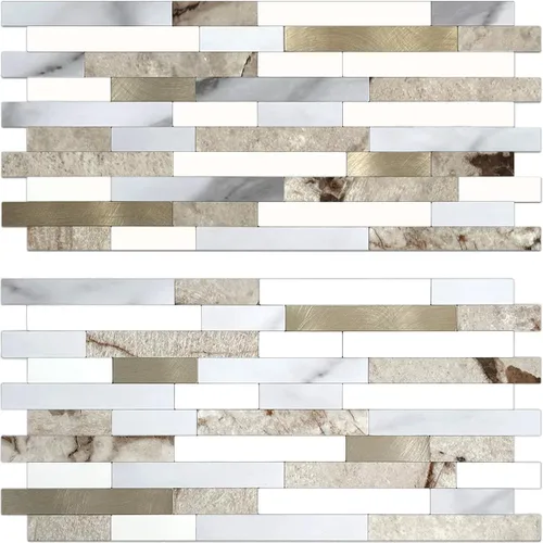 Miniatura 24 de Auliget - 20 láminas de azulejos adhesivos imitación piedra para protector antisalpicaduras, mosaicos de cloruro de polivinilo con acabado mármol
