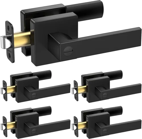 Miniatura 11 de TICONN 1PK Manijas de puerta interiores color negro mate, perillas de puerta cuadradas reversibles para dormitorio, baño, habitaciones