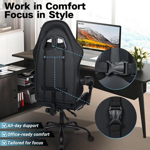 Miniatura 7 de FAB&Deluxe Silla de juegos, silla ergonómica de oficina para computadora con reposapiés y soporte lumbar, silla de escritorio ajustable en altura