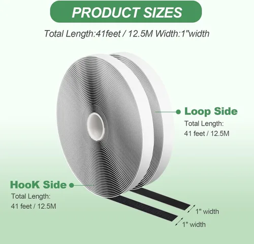 Miniatura 7 de Cinta de velcro adhesiva negra de uso pesado de 1'' × 41 pies, rollo de montaje en pared sin perforación, agarre adhesivo trasero para cojín
