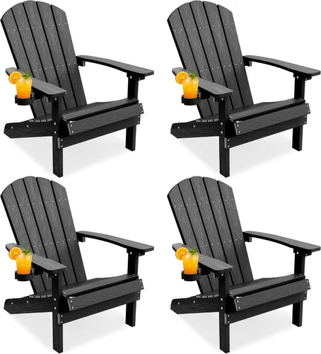 Miniatura 26 de YEFU Silla Adirondack de plástico resistente a la intemperie, sillas de patio con instalación fácil en 5 pasos, se ve exactamente como madera real