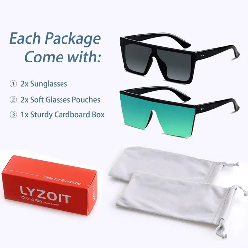 Miniatura 6 de LYZOIT Lentes de sol cuadrados de gran tamaño para mujeres y hombres, parte superior plana grande, protección UV, sombras sin montura