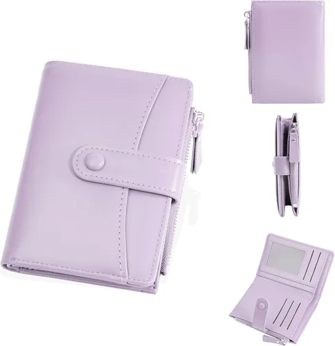 Miniatura 29 de Carteras de cuero para mujer con bloqueo RFID, billetera delgada, plegable, tarjetero con cremallera, bolsillo para monedas, ventana