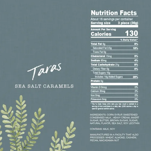 Miniatura 2 de Taras Gourmet Sea Salt Caramels All Natural Candy Creamy & Individually Wrapped with Real Butter (20 oz)