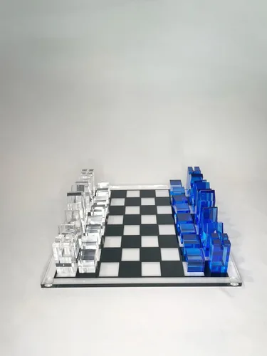 Miniatura 5 de Juego de ajedrez acrílico de lujo, diseño sofisticado y elegante, varios colores disponibles (transparente/azul-azul)