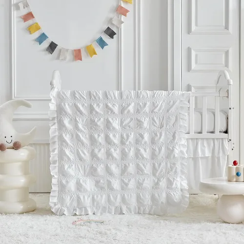 Juego de ropa de cama para cuna pequeña con volantes, edredón acolchado bohemio con sábana bajera y falda de cama, ropa de cama de sirsaca suave y