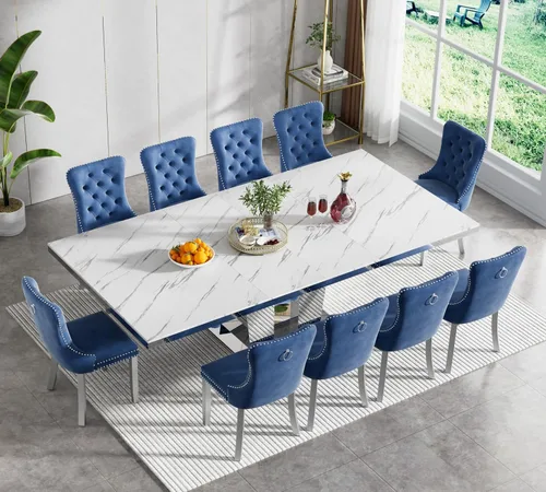 Miniatura 72 de Juego de mesa de comedor extensible de 5 piezas, juego de mesa de comedor extensible de estilo granja para 4, mesa de cocina expandible de madera