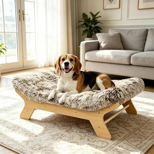 Miniatura 9 de Cama elevada para perros de 24 x 18 x 7 pulgadas, marco de cama elevado de madera para perros pequeños y colchón para mascotas pequeñas de hasta 40