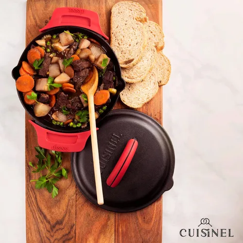 Miniatura 6 de Cuisinel - Sartén de hierro fundido con tapa de hierro fundido - Sartén de doble mango de 8 pulgadas + raspador de sartén + cubierta de mango