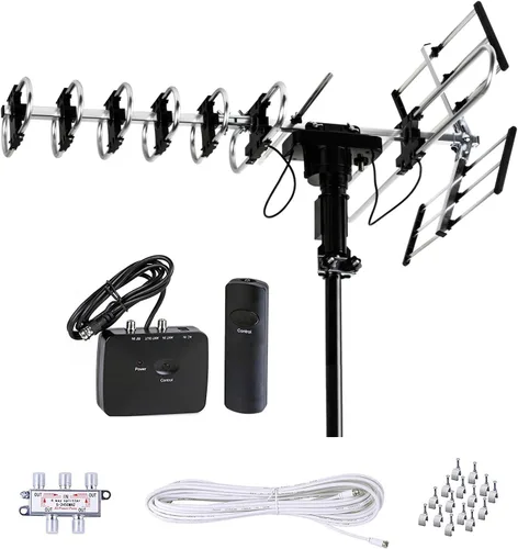 Miniatura 10 de Five Star Antena para exteriores HD TV de 200 millas de alcance con rotación motorizada de 360°, radio UHF/VHF/FM con control remoto infrarrojo