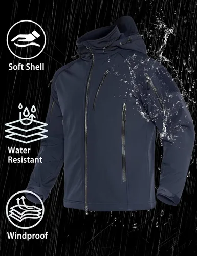 Miniatura 2 de MAGCOMSEN Abrigos de invierno para hombre, 8 bolsillos, con capucha, resistente al agua y al viento, chaqueta táctica Softshell