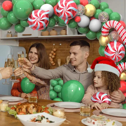 Miniatura 5 de Kit de arco de guirnalda de globos de Navidad, 150 unidades con globos de aluminio de caramelo de Navidad, verde, rojo, blanco, dorado, globos