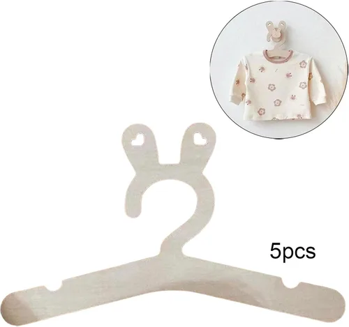Miniatura 4 de 5 piezas de madera para niños, colgador de ropa para niños, resistente y duradero, para el hogar, guardarropa, ahorro de espacio, decoración (A)