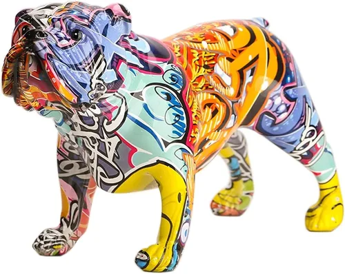 suruim Esculturas de perro coloridas para decoración del hogar, arte moderno de grafiti, decoraciones para el hogar, estatua de perro, estantería de