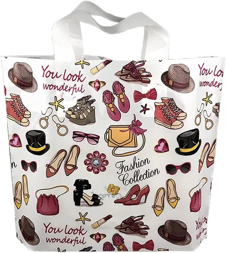 Miniatura 16 de 50 bolsas de plástico de 9.8 x 11.8 pulgadas, bolsas de compras al por menor, bolsas de boutique con asas, hermoso día (más patrones disponibles)