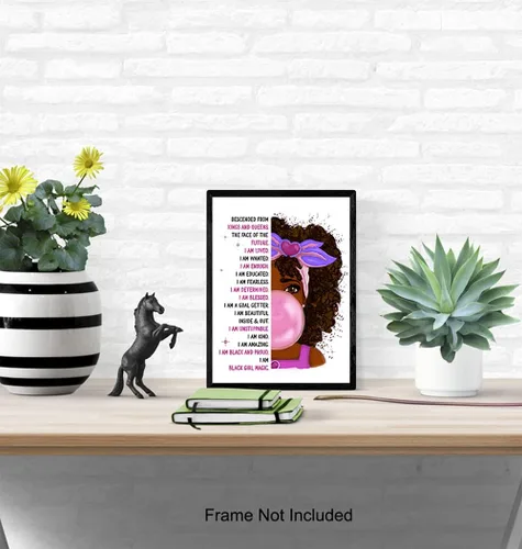Miniatura 5 de Arte de pared de niña afroamericana, arte negro, decoración de pared con citas positivas inspiradoras, póster de afirmaciones positivas, decoración