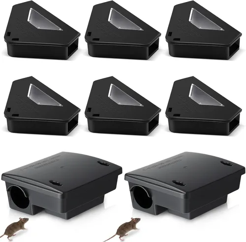 Miniatura 13 de Paquete de 4 cajas de estación de ratas requeridas para llaves, 1 caja grande y 3 compactas para cebo para ratones para exteriores, caja de cebo