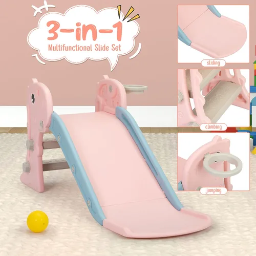 Miniatura 3 de Nyeekoy 3 en 1 Tobogán para niños pequeños, juego de escalada y deslizamiento con aro de baloncesto, patio de juegos para interiores y exteriores