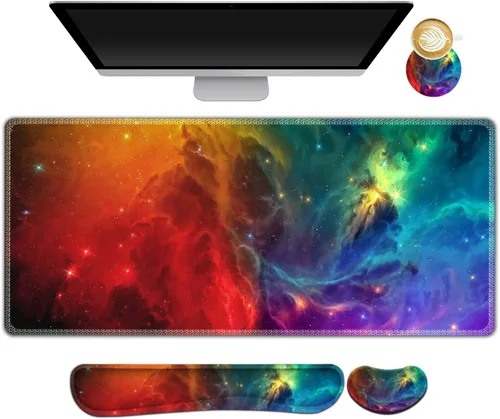 Miniatura 29 de ARTSO Juego de Alfombrilla de Mouse Extendida para Juegos, Reposamuñecas para Teclado + Reposamuñecas + Alfombrilla de Mouse XXL Grande + Posavasos