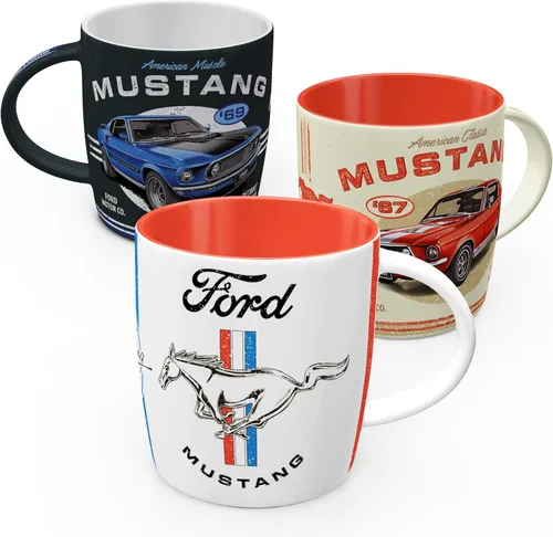 Nostalgic-Art Taza de café retro, 11.2 oz, Ford Mustang Set 1 (juego de 3) – Idea de regalo para los fanáticos de Ford, producto oficial de licencia