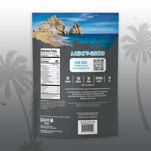 Miniatura 2 de Baja Beef Jerky - Cecina de res 100% natural, cetogénica, sin gluten, cecina artesanal baja en calorías, 0.46 oz de proteína por porción, sin