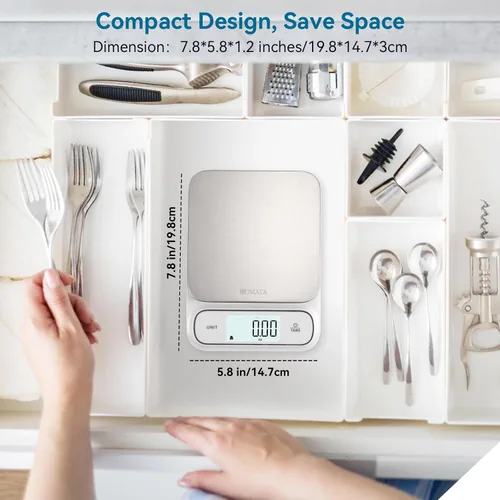 Miniatura 4 de BOMATA Báscula de cocina impermeable IPX6, 0.1 g/0.01 oz de alta precisión, 11.0 lbs/11 libras, báscula digital con luz de fondo, plataforma de 0.00