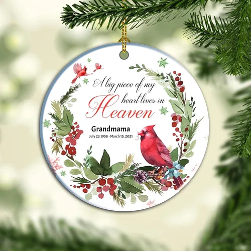 Miniatura 2 de Adorno conmemorativo personalizado, decoración colgante de árbol de Navidad conmemorativo de cardenales, adorno personalizado de cerámica
