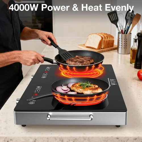 Miniatura 9 de Placa de Cocción Eléctrica de 2 Quemadores - Placa de Cocina Eléctrica de 12 Pulgadas con Enchufe, Quemadores de Encimera de 2100W y Placa de Cocina