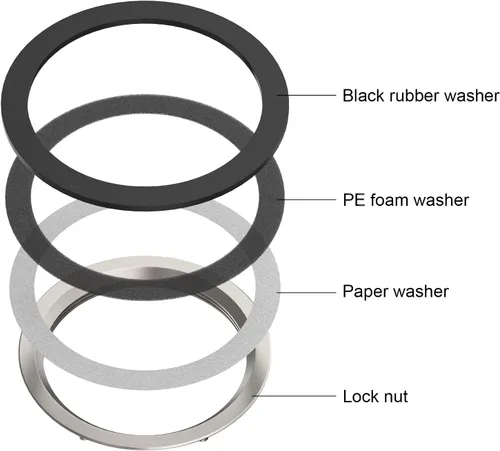 Miniatura 2 de KONE - Anillos de sello de junta para colador de fregadero, paquete de 4 arandelas y tuerca de bloqueo para desagües de fregadero de cocina de 3-1/2