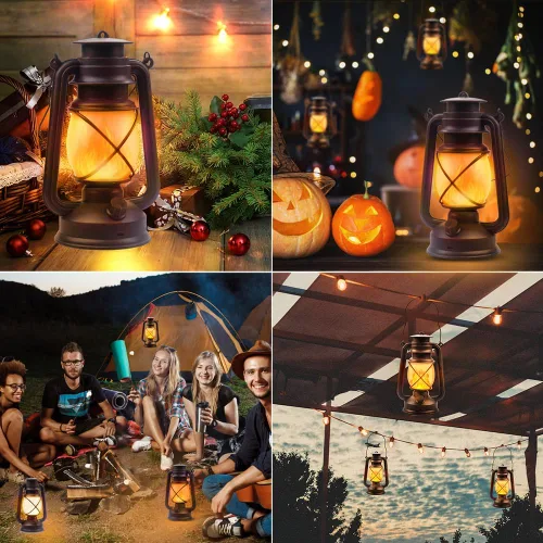 Miniatura 5 de Farol LED de campamento con pilas, lámpara colgante para exteriores, linterna recargable, llama parpadeante, faroles retro, control remoto, 4 modos