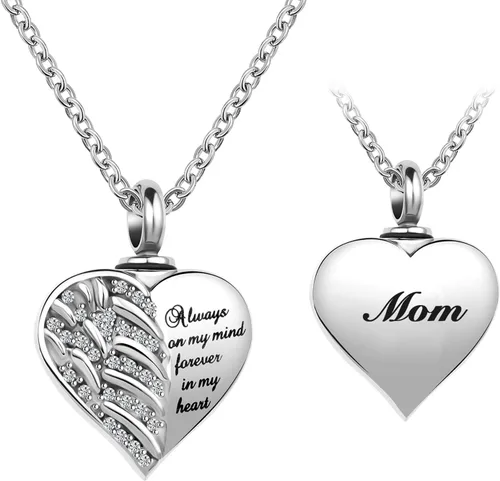Miniatura 13 de Collar de alas de ángel guardián para cenizas, joyería de cremación con urna de cristal en forma de corazón, collar conmemorativo para cenizas