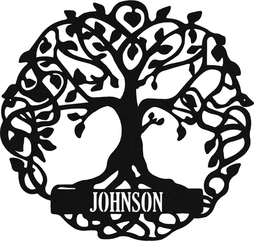Miniatura 4 de Monograma del árbol de la vida - Arte de pared de metal - 24" X 24" - Negro
