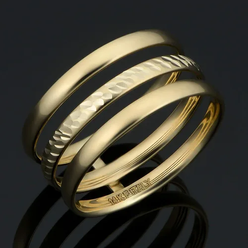 Miniatura 2 de Kooljewelry Anillo de oro amarillo de 14 k de 0.394in con acabado de diamante
