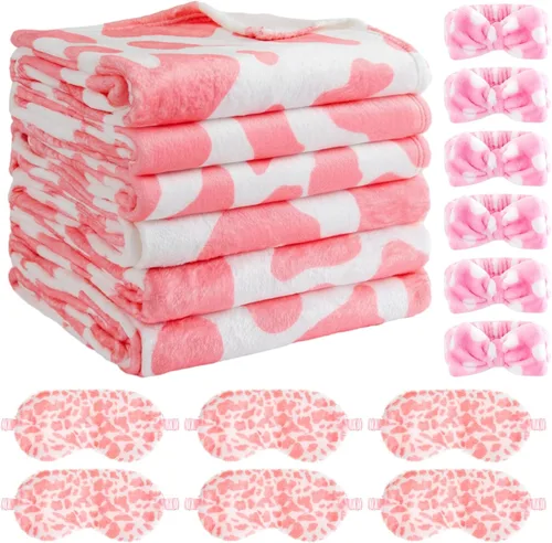 Miniatura 11 de Fanfanwin 18 piezas de suministros de fiesta de pijamas para niñas, 6 estilos lindos degradados, 6 diademas de forro polar coral para spa, 6