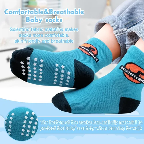 Miniatura 4 de 12 paquetes de calcetines antideslizantes para niños y bebés con agarre para niños de 1-7 años, calcetines de algodón de tripa para niños y niñas