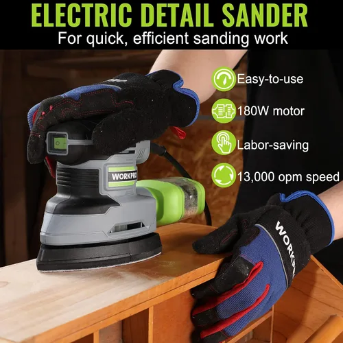 Miniatura 2 de WORKPRO Lijadora de detalles, lijadora eléctrica compacta de 13,000 OPM con colector de polvo, lijadora eléctrica de 1.6 amperios con 15 piezas