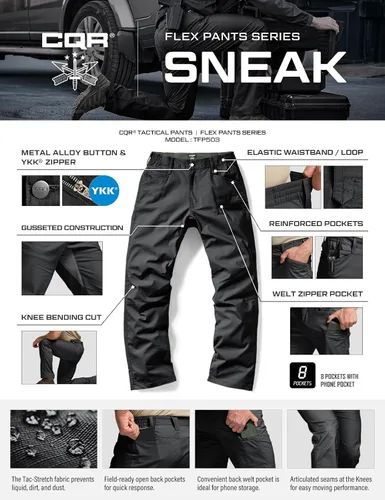 Miniatura 73 de CQR – Pantalones tácticos elásticos tipo cargo para hombre, resistentes al agua, de tela ripstop (antidesgarros), ligeros, ideales para uso diario