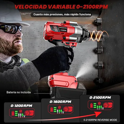 Miniatura 5 de DIYtoolifz Llave de impacto inalámbrica de 1/2" Compatible con batería Milwaukee de 18V, controlador de impacto de alto par de 1000 pies-libra