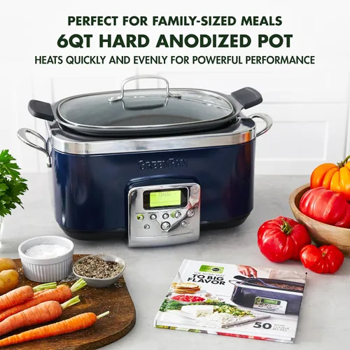 Miniatura 2 de GreenPan - Olla eléctrica programable Elite de cocción lenta 8 en 1, 6 cuartos de galón, tapa de vidrio y recipiente extraíble, sin PFAS, cerámica