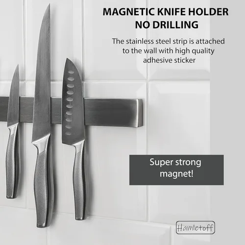 Miniatura 3 de Portacuchillos magnético de alta calidad para pared, sin perforaciones, soporte magnético de acero inoxidable de 16 pulgadas para cuchillos