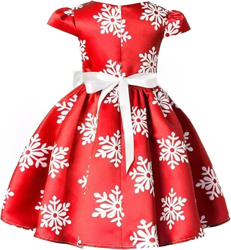 Miniatura 3 de Vestido de Navidad para niñas pequeñas, con estampado de copos de nieve, para boda, formal, cumpleaños, fiesta, con cinturón de lazo