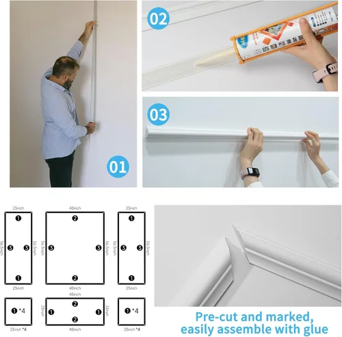 Miniatura 6 de Art3d Juego de 6 piezas de molduras de pared precortadas, paneles de wainscoting listos para armar para decoración de paredes interiores, sala