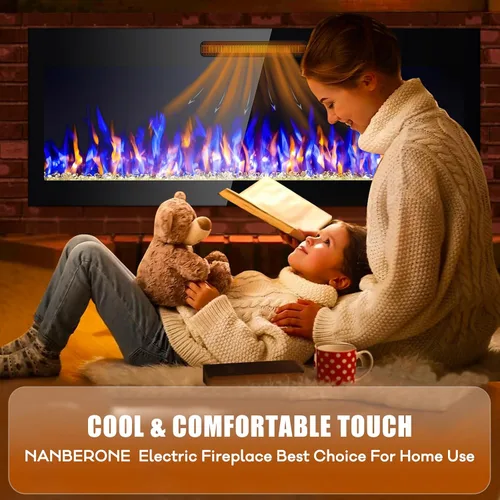 Miniatura 5 de Chimenea eléctrica, 50 pulgadas, empotrada y montada en la pared, calentador eléctrico de 1400 W con controles remotos, 16 colores de llama