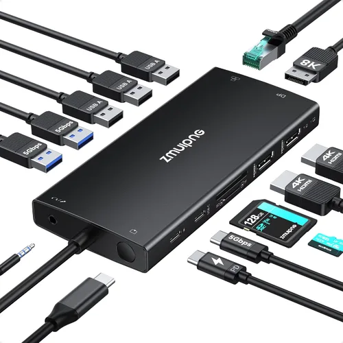 Miniatura 8 de Hub USB C Estación de acoplamiento USB C Monitor dual 4K@60Hz+DP 8K@30Hz para Dell HP, Estación de acoplamiento para portátil 3 monitores 15 en 1