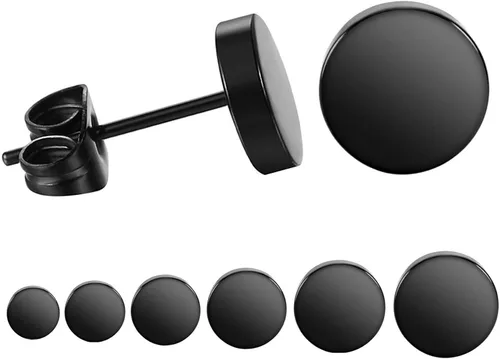 LIEBLICH Juego de aretes redondos negros de acero inoxidable para hombres y mujeres 6 pares de aretes de 031 a 031 pulgadas 3 a 0315in negro Acero